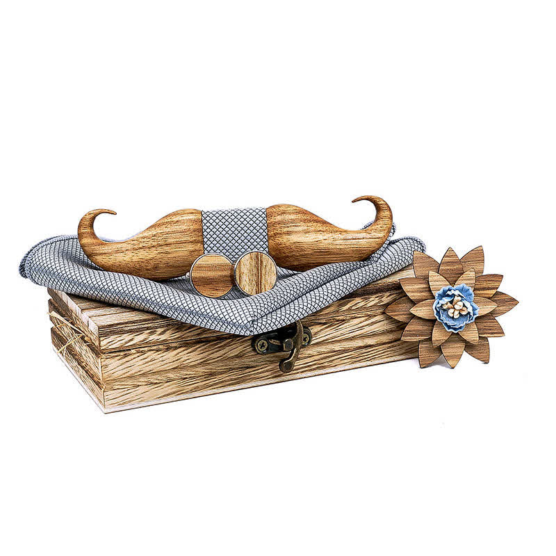Lot de 4 nœuds papillon en bois Burlywood Moustache pour homme