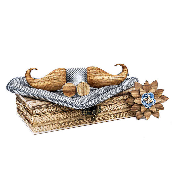 Lot de 4 nœuds papillon en bois Burlywood Moustache pour homme