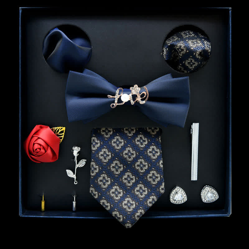 Lot de 8 nœuds papillon décontractés à fleurs bleues et blanches, coffret cadeau - Bleu et blanc - image 0
