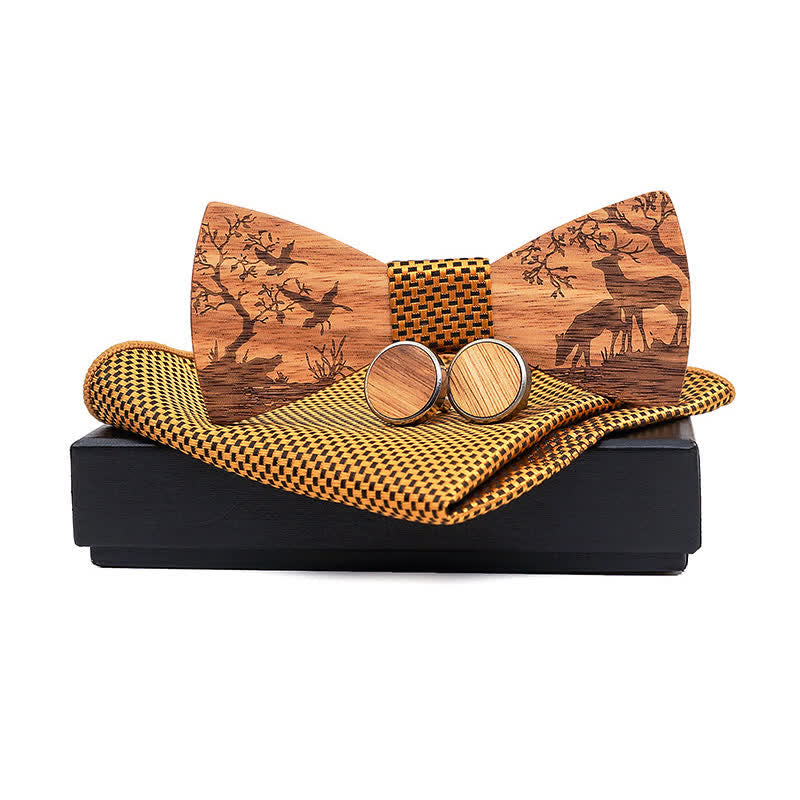 Lot de 3 nœuds papillon fantaisie en bois pour homme en forme d'élan de Noël