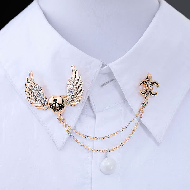 Broche chaîne en forme d'ailes d'ange en forme de cœur pour homme