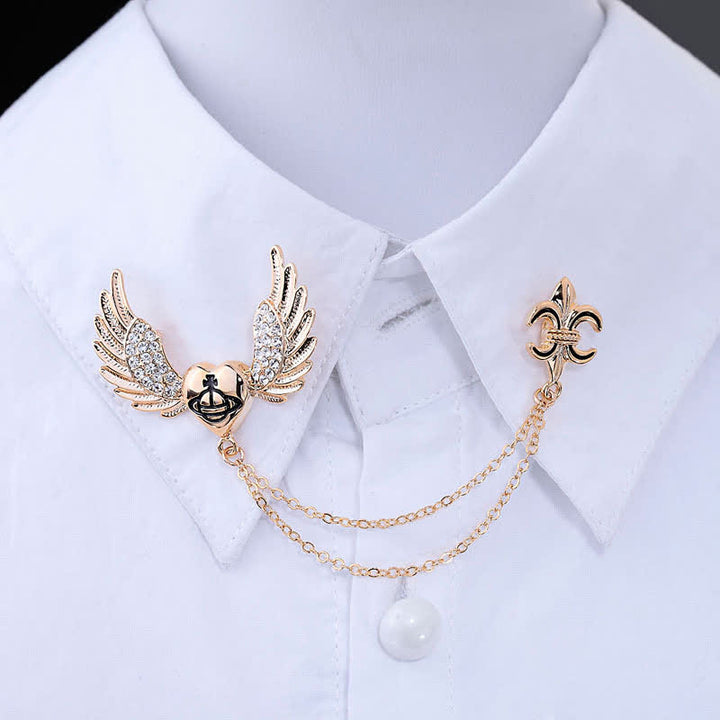 Broche chaîne en forme d'ailes d'ange en forme de cœur pour homme