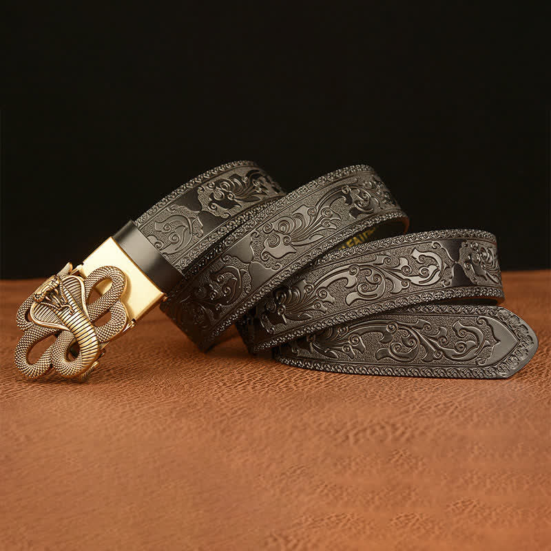 Ceinture en cuir pour homme avec boucle en forme de médaillon serpent