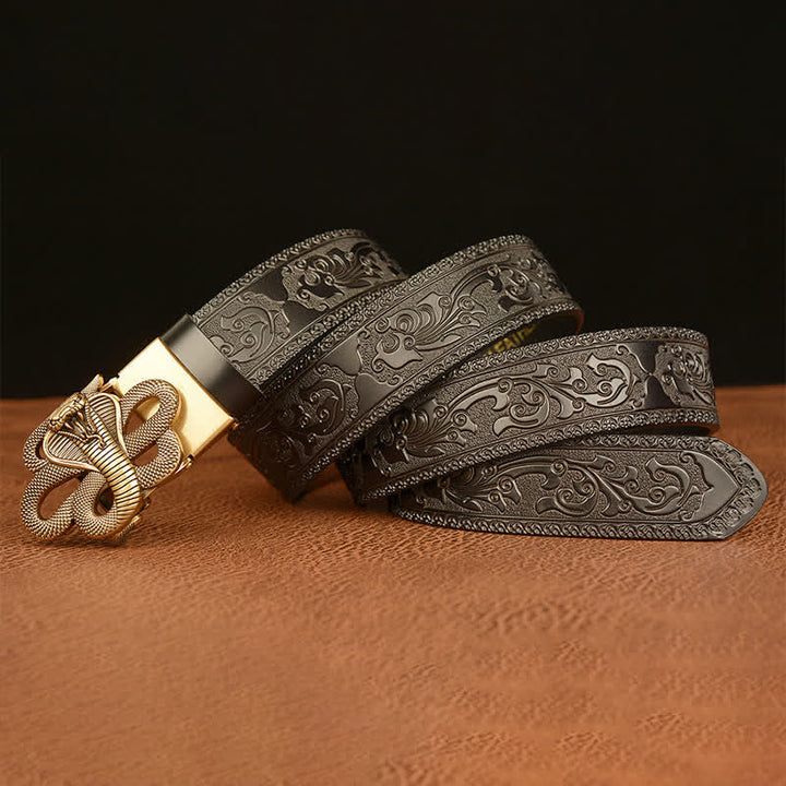 Ceinture en cuir pour homme avec boucle en forme de médaillon serpent