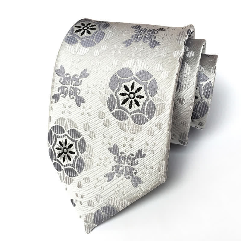 Cravate à motif floral et médaillon géométrique royal pour homme - Argent et blanc - image 6