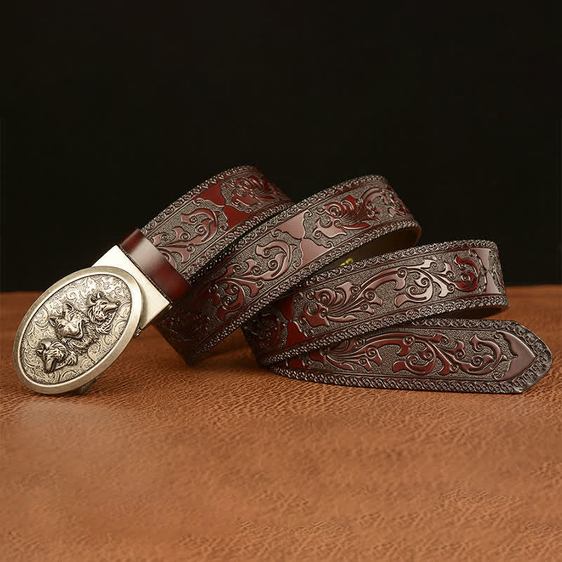 Ceinture en cuir pour homme avec motif Légende des loups affamés