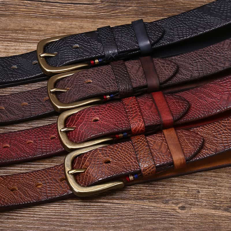 Ceinture en cuir grainé serpentine pour homme