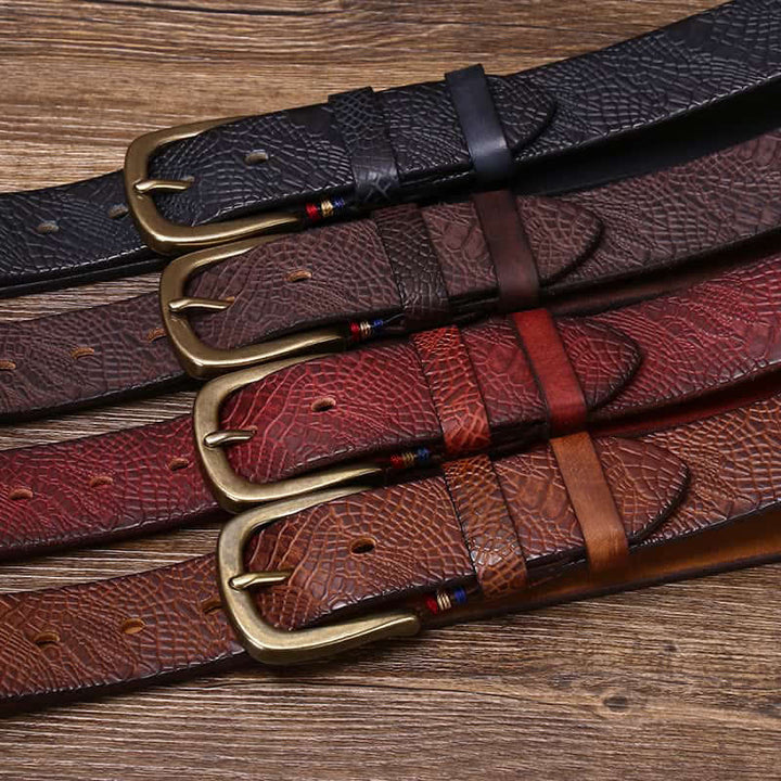 Ceinture en cuir grainé serpentine pour homme