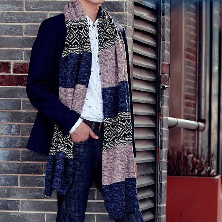 Écharpe en tricot à motif argyle pour homme avec blocs de couleurs