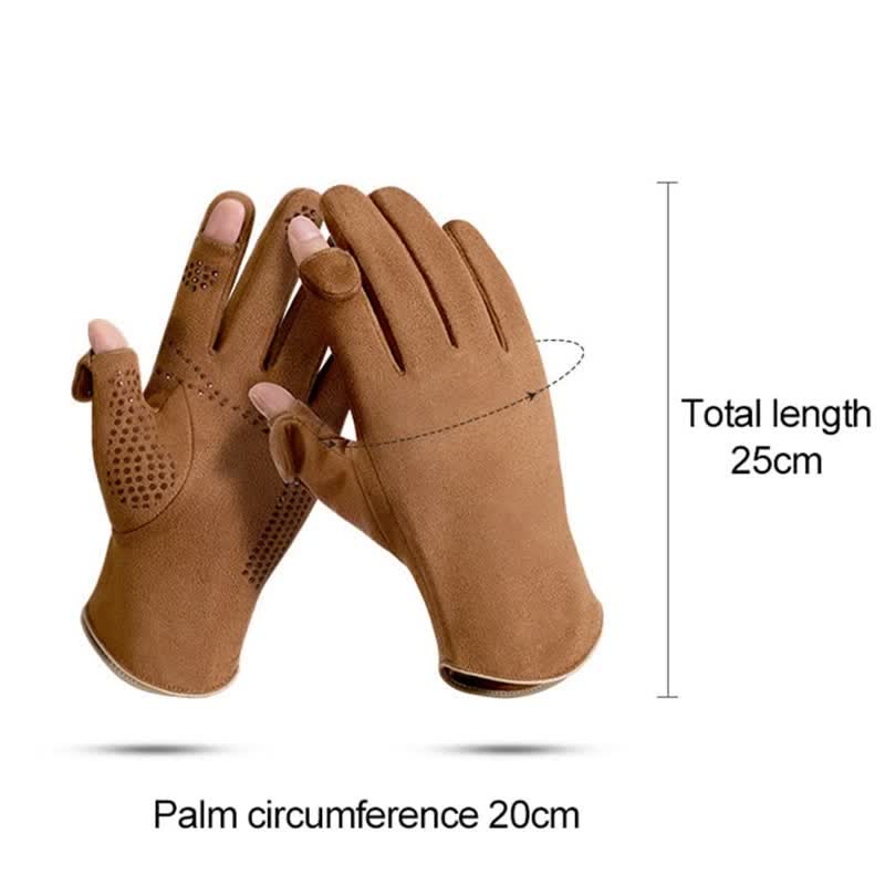 Gants en daim et velours thermiques à doigts fendus