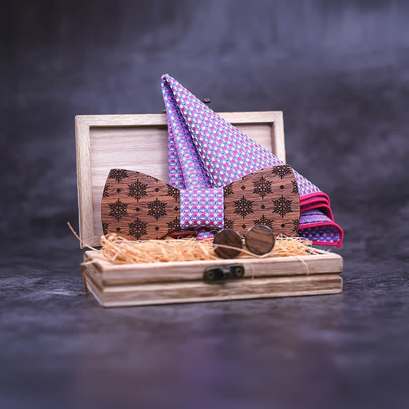 Lot de 3 nœuds papillon en bois à motif flocons de neige pour homme