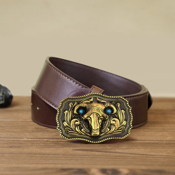 Ceinture en cuir à boucle turquoise pour homme avec tête de mort de chèvre