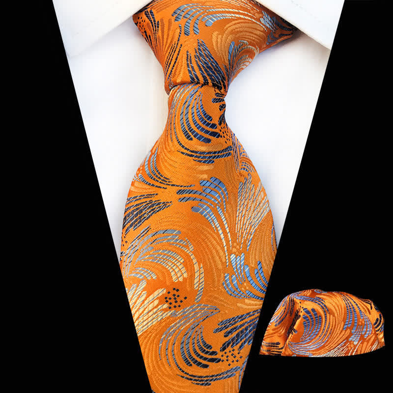 Lot de 2 cravates à motif de vagues éclaboussantes pour homme - Orange et jaune - image 1
