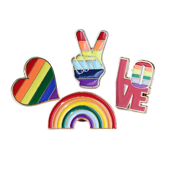 Lot de 4 broches avec drapeau arc-en-ciel Love Is Love