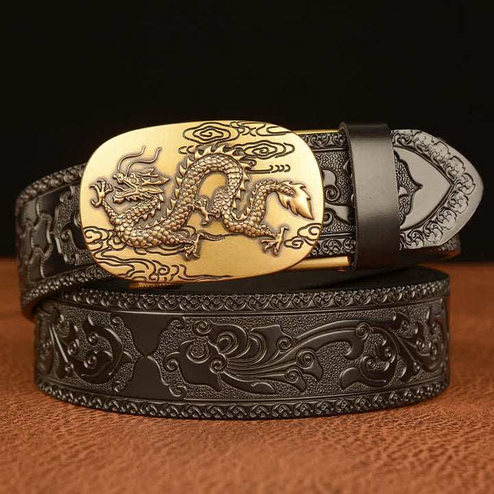 Ceinture en cuir pour homme avec dragon planant dans le ciel
