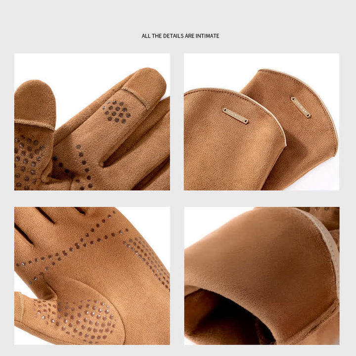 Gants en daim et velours thermiques à doigts fendus