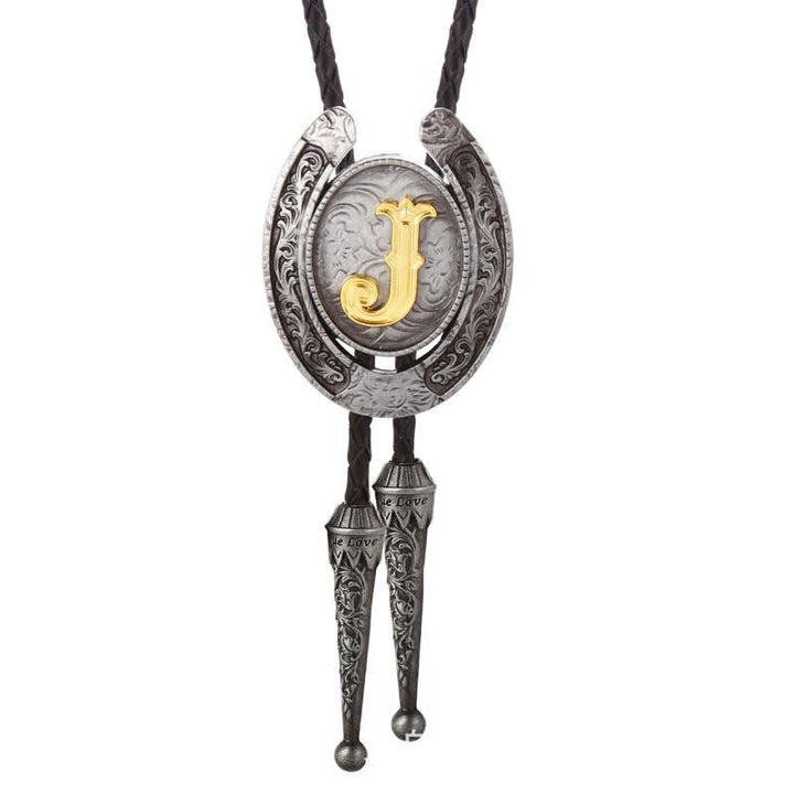 Cravate Bolo moderne avec initiales de A à Z en forme de fer à cheval de style occidental - Argent - J - image 40