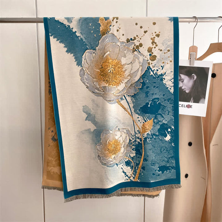 Écharpe épaisse à motif de peinture à l'huile pour femme avec magnifique scène
