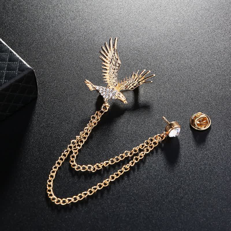 Broche en strass pour homme représentant un aigle en plein vol