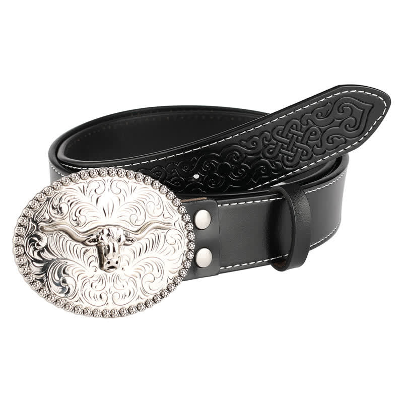 Ceinture en cuir pour homme avec plumes gravées et motif taureau
