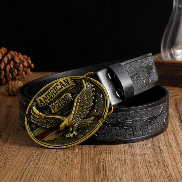 Ceinture en cuir pour homme avec motif aigle à tête blanche American Pride