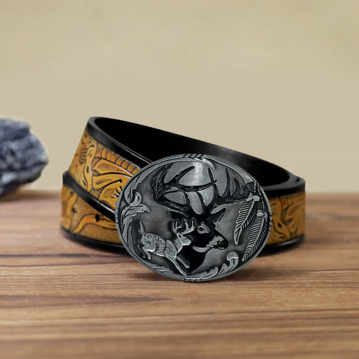 Ceinture en cuir à boucle en forme de bois de cerf pour homme