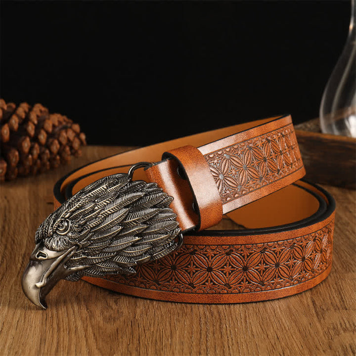 Ceinture en cuir western à tête d'aigle réaliste pour homme