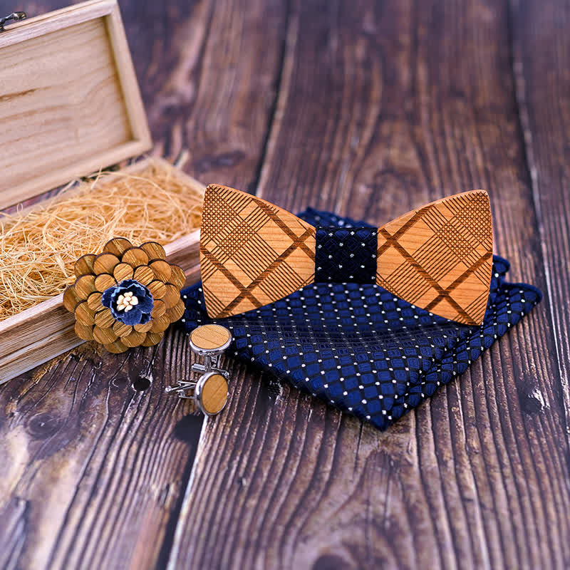 Lot de 4 nœuds papillon en bois sculpté pour homme