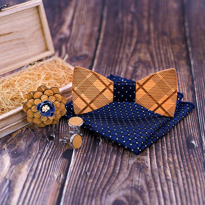 Lot de 4 nœuds papillon en bois sculpté pour homme
