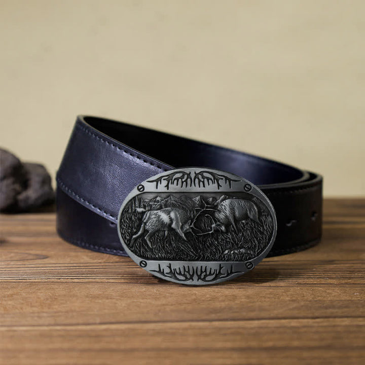 Ceinture en cuir western à boucle de cerf de combat sauvage pour homme