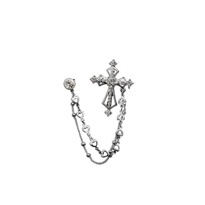 Broche en strass avec croix et pompons nobles pour homme