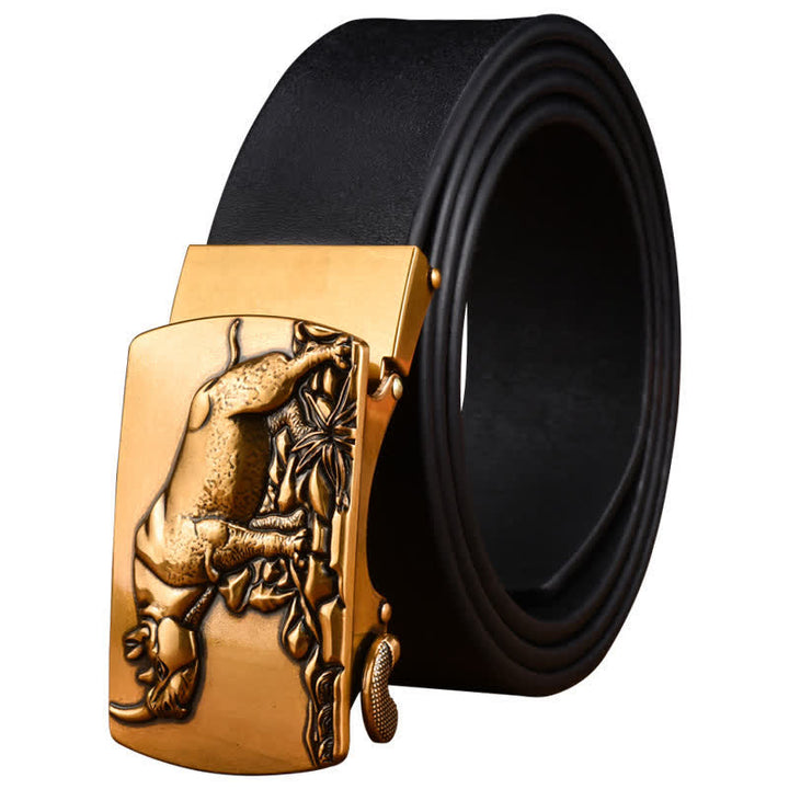 Ceinture en cuir à boucle automatique pour homme avec motif rhinocéros debout