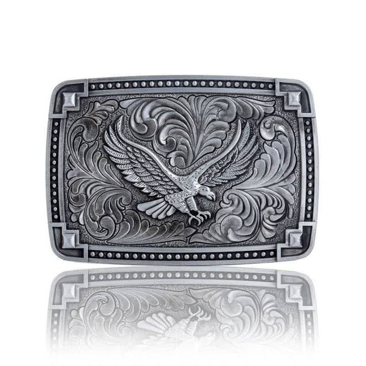 Ceinture en cuir à boucle pour homme avec motif d'aigle planant dans un ciel de rêve