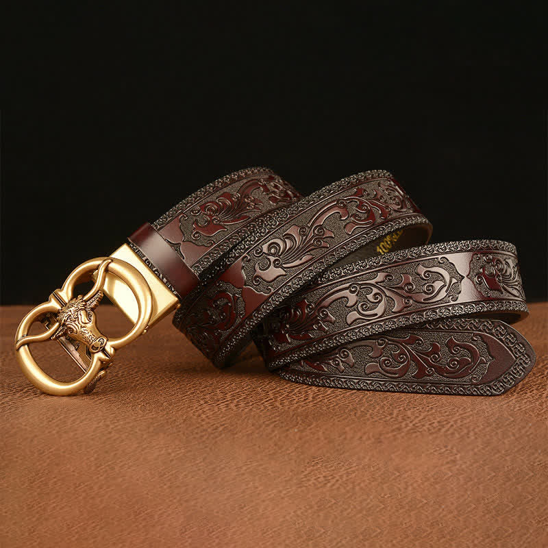 Ceinture en cuir avec boucle tête de taureau pour homme