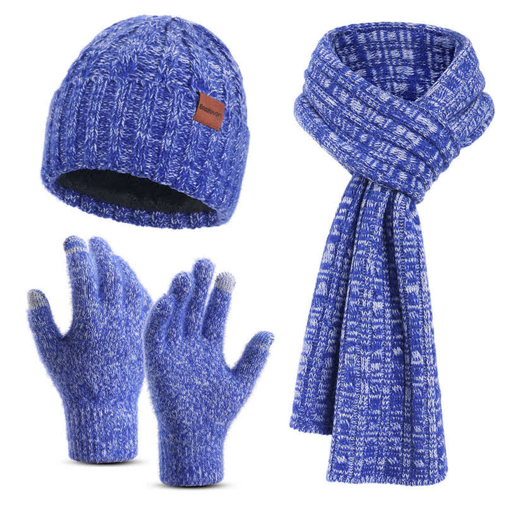 Ensemble de 3 gants unisexes élégants avec chapeau, écharpe longue et écran tactile