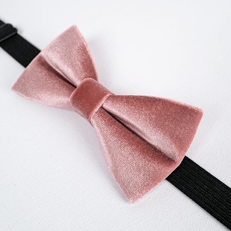 Nœud papillon en velours de couleur unie rose poudré pour homme