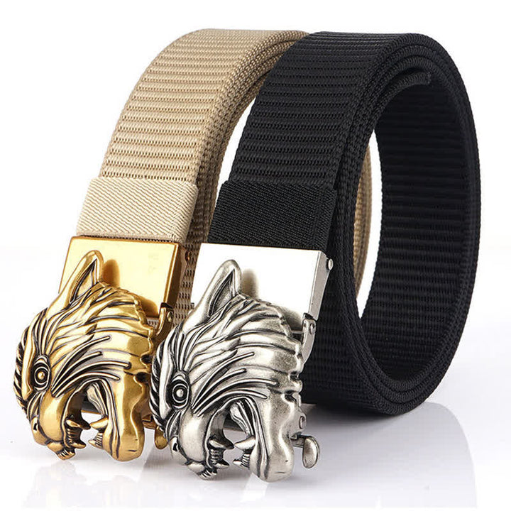 Ceinture en nylon à tête de tigre rugissante pour homme