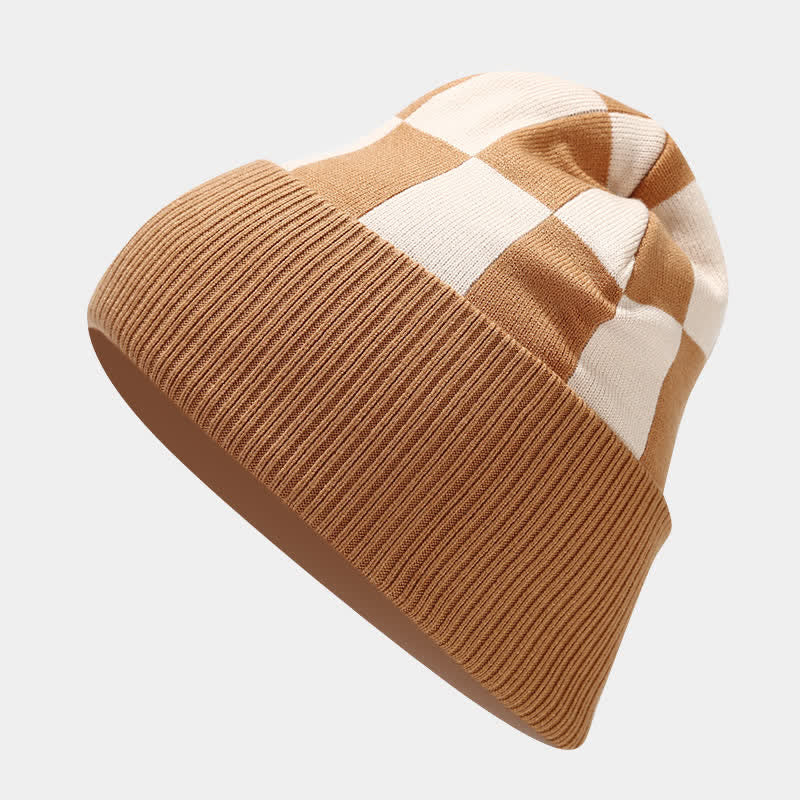 Ensemble de 3 pièces unisexe à carreaux en damier avec bonnet, écharpe et gants