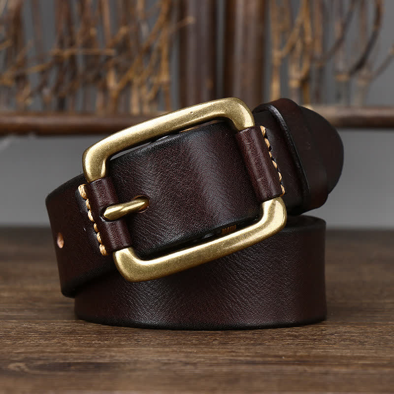 Ceinture en cuir à boucle en cuivre épais pour homme