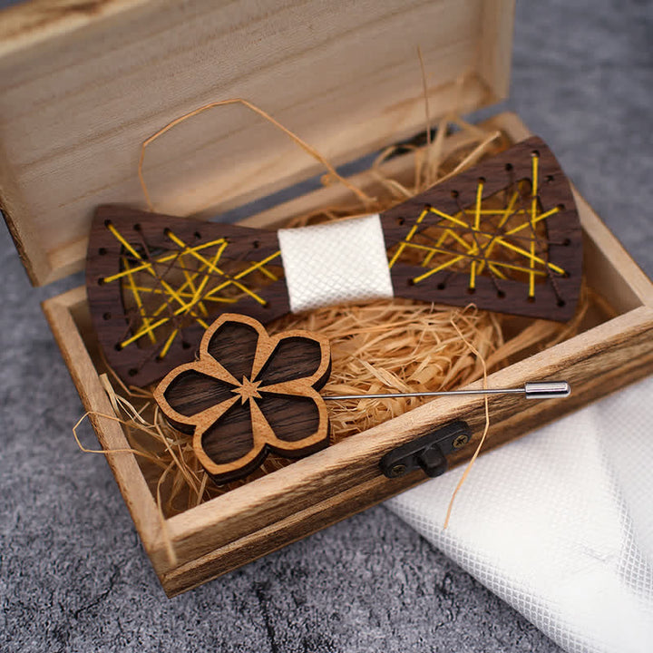 Ensemble de 3 nœuds papillon en bois tissés et brodés pour hommes