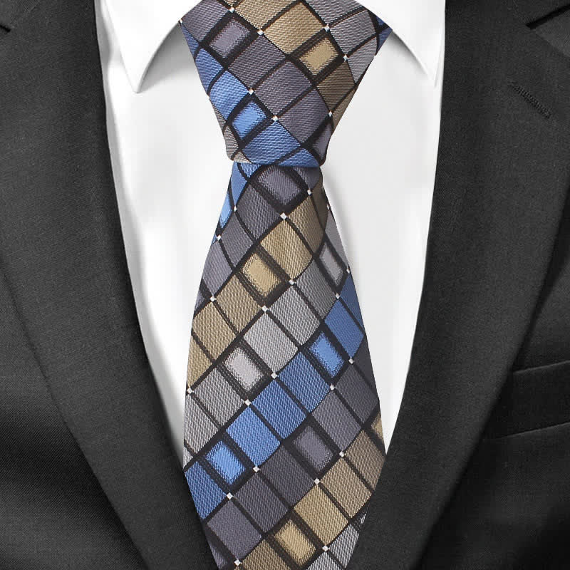 Cravate carrée à carreaux et patchs colorés pour homme
