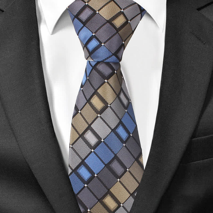 Cravate carrée à carreaux et patchs colorés pour homme