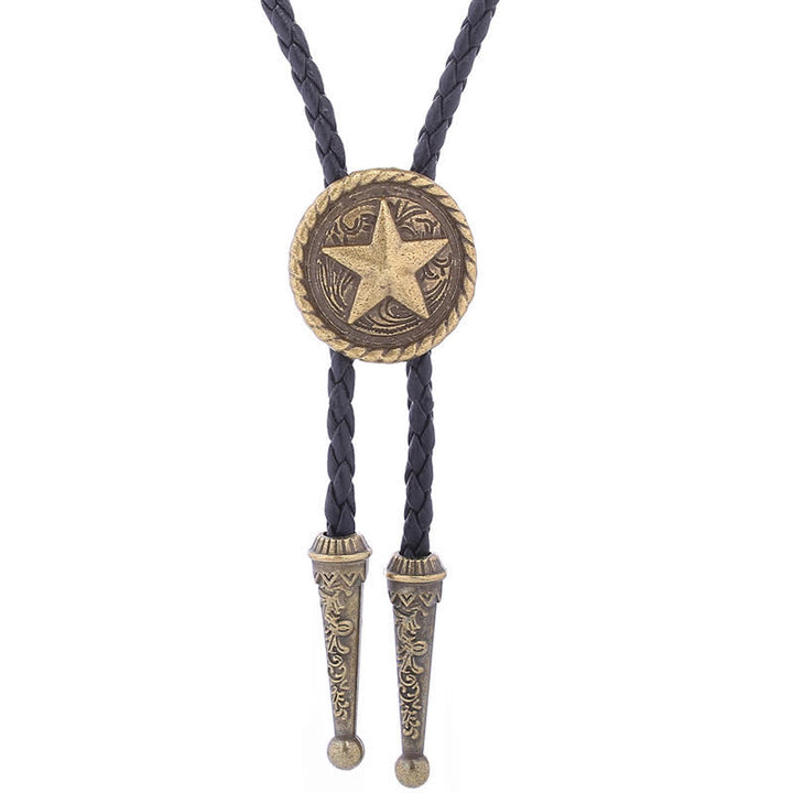 Cravate bolo en cuir tressé avec étoile à cinq branches