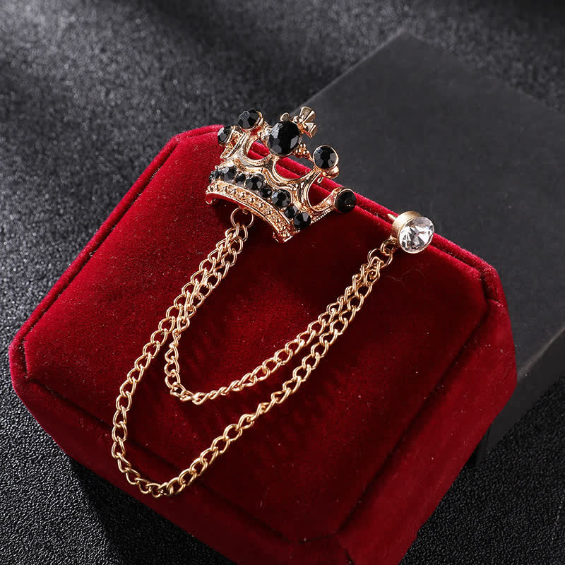 Broche en chaîne et strass pour homme avec couronne rétro - Or et noir - image 7