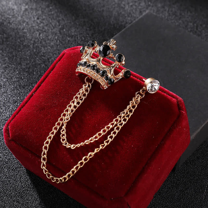 Broche en chaîne et strass pour homme avec couronne rétro - Or et noir - image 7