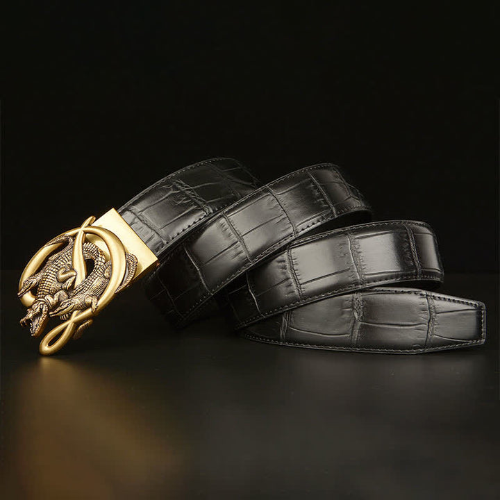 Ceinture en cuir à motif alligator avec boucle en crocodile pour homme