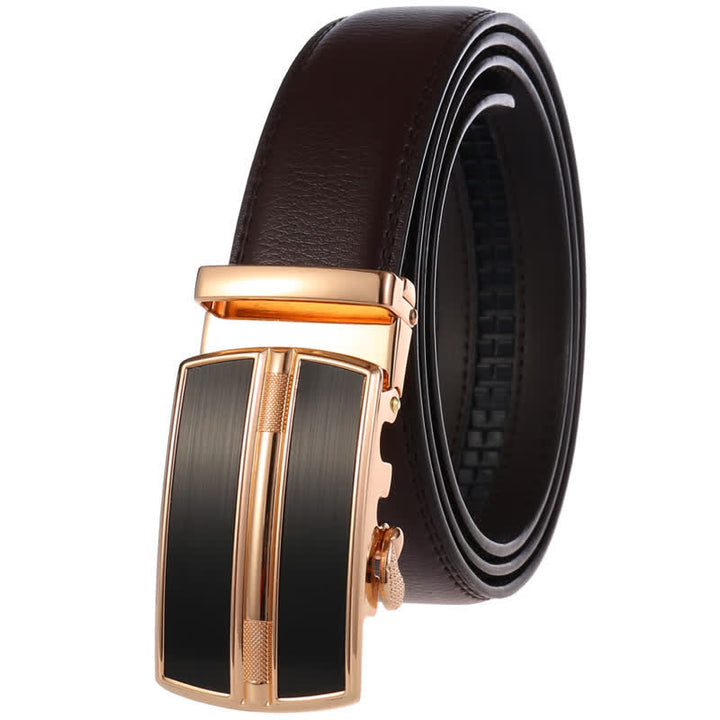 Ceinture en cuir à boucle automatique creuse simple pour homme - Marron #4 - 46 - image 11
