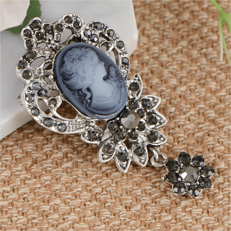Broche camée antique pour femme avec fleur