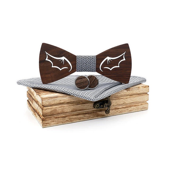 Lot de 3 nœuds papillon en bois avec ailes de démon pour homme