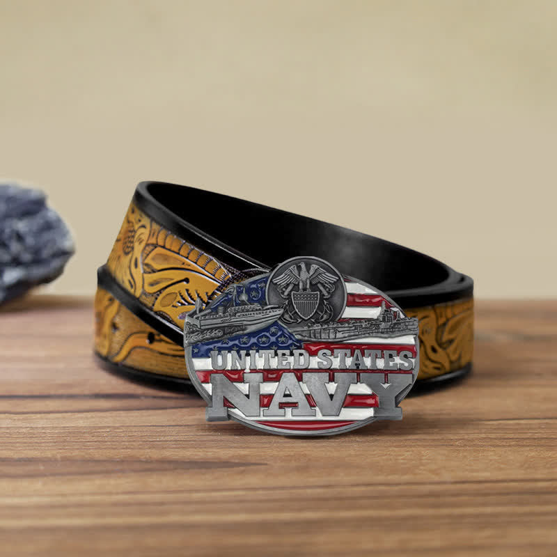 Ceinture en cuir à boucle militaire de la marine américaine pour homme